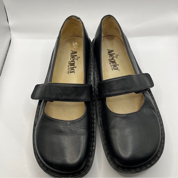 Women's ALEGRIA Black Leather Mary Jane Comfort Shoes Size 38/7 Hook And Eye - Picture 3 of 10
